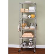 HSS 18"Dx24"Wx75"H 6 Tier Steel Wire Shelving Tower With Casters and Shelf Liners, Chrome, Total Weight Capacity On Casters 500 lbs Evenly Distributed