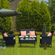 Costway 4 PC Outdoor Rattan Furniture Set Loveseat Sofa Cushioned Patio Garden Steel