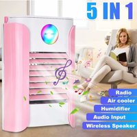 VicTsing 5 IN 1 Portable Air Conditioner Cooler Humidifier Refrigeration BT Music Radio Speaker USB Charge LED Light,Pink