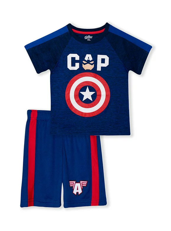 Captain America Toddler Boys' Poly Tee and Mesh Shorts Set