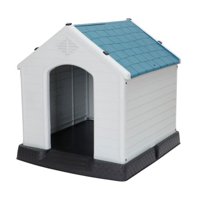 Plastic Indoor Outdoor Dog House Small to Medium Pet All Weather Doghouse Puppy Shelter White, Blue Roof