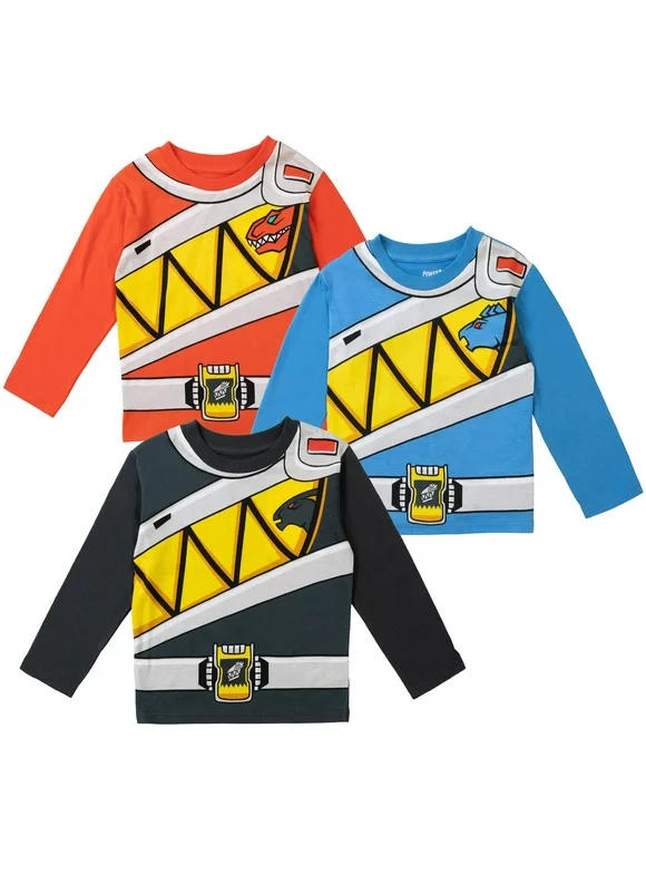 Power Rangers Little Boys 3 Pack Cosplay T-Shirts Red/Blue/Charcoal 6