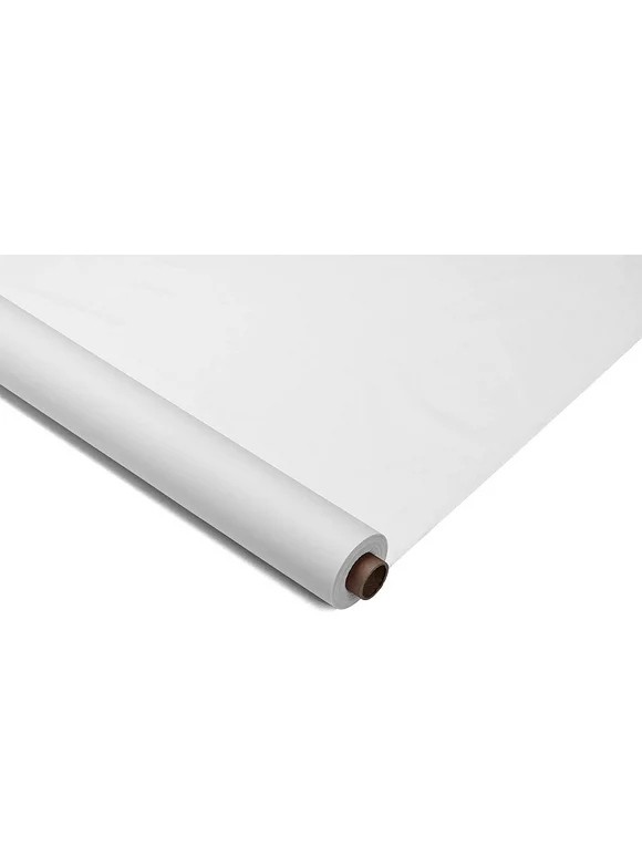 Exquisite 100 ft. x 40 in. White Plastic Tablecloth Rolls - Disposable Banquet Roll White Plastic Table Covers