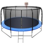 Trampoline With Enclosure Safety Net And Basketball Hoop, 14x14x8.2ft Outdoor Backyard Kids Recreational Trampolines with 2 Step Ladder For Toddlers Birthday Gift, Black Blue