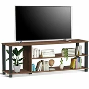 Gymax TV Stand Entertainment Media Center Console Shelf Cabinet for TV's 50", Brown /Black