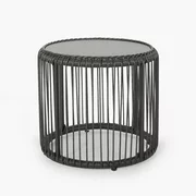 Averyrose Outdoor Wicker Side Table with Tempered Glass Top, Gray