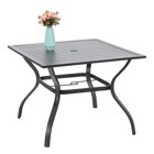 Sophia & William 37 inch Garden Patio Dining Table Mental Steel Square Slat Outdoor/Indoor Bistro Cafe Furniture with Umbrella Hole,Blac