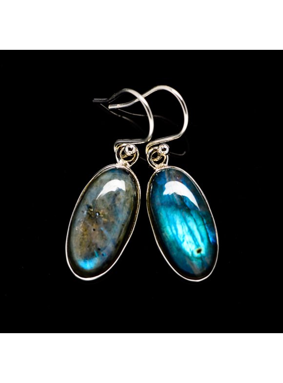 Labradorite Earrings 1 3/8" (925 Sterling Silver)  - Handmade Boho Vintage Jewelry EARR392483