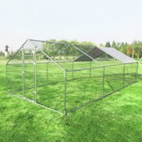 Gymax Large Walk In Chicken Coop Run House Shade Cage 10'x20' with Roof Cover Backyard