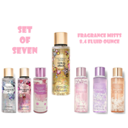 Victoria Secret Set of 7 pcs Fragrance Mists 8.4 Fluid Ounce ( VELVET PETALS, Bare Vanilla, LOVE SPELL , Pure Seduction, DIAMOND PETALS, Platinum Ice,  GOLD STRUCK)