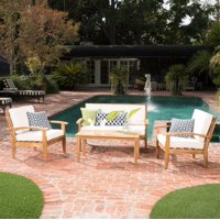 4-Pc Outdoor Chat Set in Beige and Teak Finish