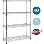 4Shelf Wire Shelving Unit Garage NSF Wire Shelf Metal Storage Shelves Heavy Duty Height Adjustable for 1000 LBS Capacity Chrome