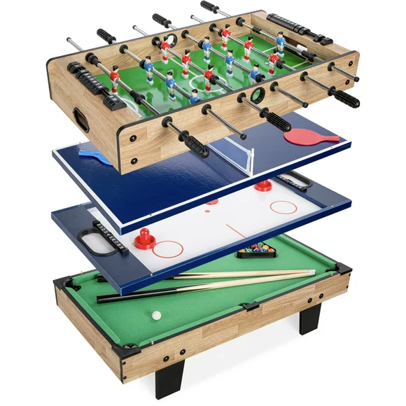 Best Choice Products 4-in-1 Multi Game Table, Childrens Arcade Set w/ Pool Billiards, Air Hockey, Foosball, Table Tennis