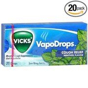 Cough Drops Menthol - 20 Drops/pack (Pack Of 20), Temporarily relieves sore throat and coughs due to colds or inhaled irritants By Vicks