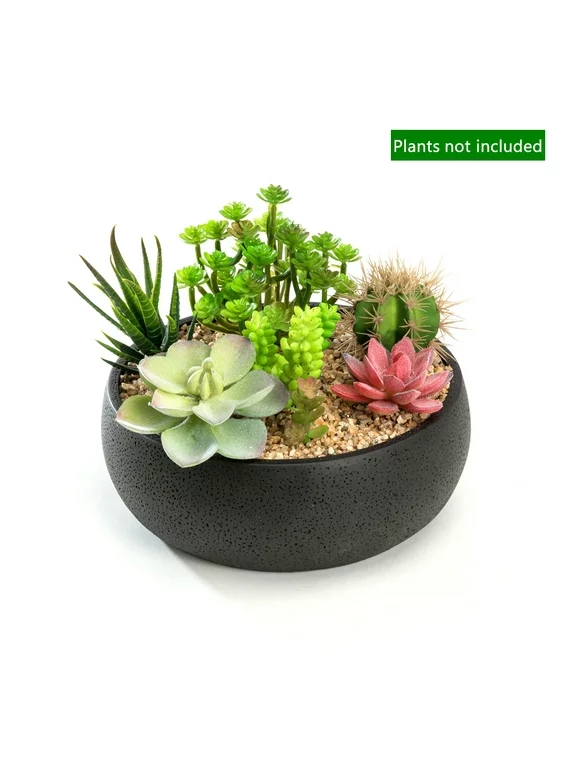 K-Cliffs 8.9 inch Minimalistic Black Round Cement Succulent Planter Pot/Cactus Holder/Decorative Plant Holder Bowl Tub for Home Décor (Black)