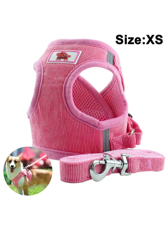 Dog Harness with Leash for Dogs, Soft Mesh Chest Harness for Medium and Small Dogs / Cats, Adjustable Reflective Breathable Puppy Harness Vest Harness XS Pink