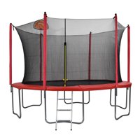 JOYMOR 12ft Kids Trampoline, with Enclosure Net, Upgrade Basketball Hoop Trampoline, Red