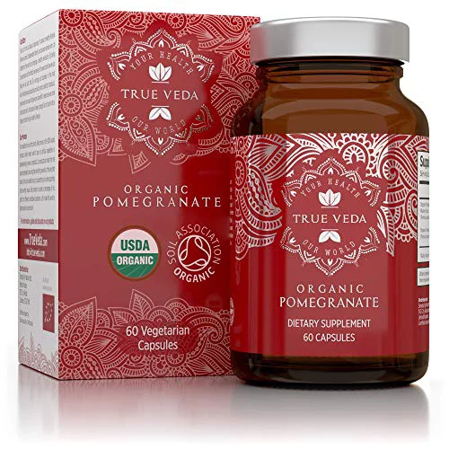 Pomegranate Extract Supplement - Ellagic Acid, High Punicalagins, USDA Certified Organic, Great Antioxidant Supplement,Immune System Booster & Blood Pressure Supplement, 60 Vegan Pomegranate Capsules