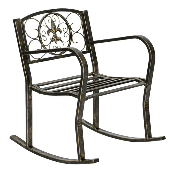 Ktaxon Outdoor Wrought Iron Rocking Chair Rustic Black