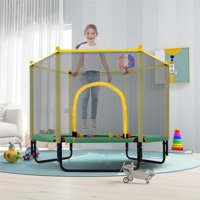 60'' Trampoline for Kids - 5ft Outdoor & Indoor Mini Toddler Trampoline with Enclosure, Basketball Hoop, Birthday Gifts for Kids, Gifts for Boy and Girl, Baby Toddler Trampoline Toys, Age 3-12, Green