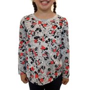 Girls Disney Minnie Mickey Mouse Long Sleeve T-Shirt All-Over Print Gray
