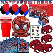 Spider-Man Party Supplies, Serves 16 - Plates, Napkins, Tablecloth, Cups, Balloons, Birthday Banner, Tattoos, Masks - Full Tableware, Decorations, Favors for Marvel Superhero Fans
