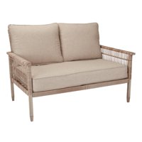 Better Homes & Gardens Meadow Lake Patio Wicker Loveseat with Beige Cushions