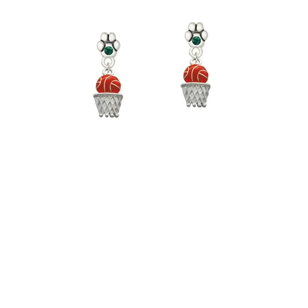 Basketball - Over Hoop - Green Crystal Paw Earrings