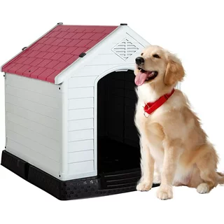 BestPet 39Inch Large Dog House Insulated Kennel Durable Plastic Dog House for Small Medium Large Dogs Indoor Outdoor Weather & Water Resistant Pet Crate with Air Vents and Elevated Floor,Red
