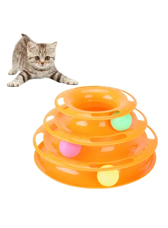 Cat Toy-Fitbest Cat Toy Funny Cat Track Toy Tower Kitten Tracks Petstages Tower 3 Brightly Colored Balls