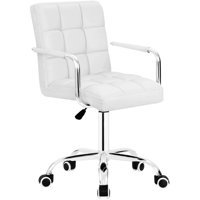 Walnew Mid-back office chair PU Leather Adjustable Height Office Desk Chair 360 Degree Swivel with Armrest (White)