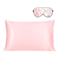 Unique Bargains 1 Pack 19 Momme Silk Pillowcase Eye Cover Set Pink Floral Queen