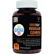 CLINICAL DAILY Regular Cleanse Natural Colon Cleanser & Detox for Weight Loss and Constipation Relief. 180 Herbal Dietary Fiber Pills - Psyllium Husk Powder Capsules with Glucomannan, Aloe, PROBIOTICS