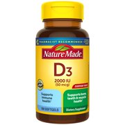Nature Made Vitamin D3, 100 Softgels, Vitamin D 2000 IU (50 mcg) Helps Support Immune Health, Strong Bones and Teeth, & Muscle Function, 250% of the Daily Value for Vitamin D in Only One Daily Softgel