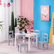 Wood Table and Chair Set of 5 for Kids, Activity Desk Set with 4 Chairs for 3-8 Years Toddler Children, Playroom Furniture for Playing, Learning, Reading, Drawing, Eating, Easy to Assemble, K810