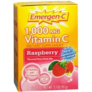 Emergen-C 1,000 mg Vitamin C Drink Mix Packets Raspberry 10 Each (Pack of 2)