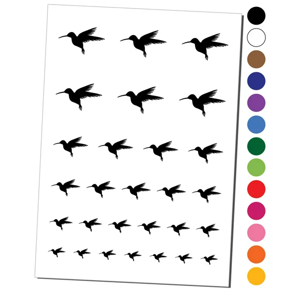 Hummingbird Silhouette Water Resistant Temporary Tattoo Set Fake Body Art Collection - Purple
