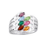 Family Jewelry Personalized Mother's Marquise Birthstone Silver Tone y Name Hearts Ring