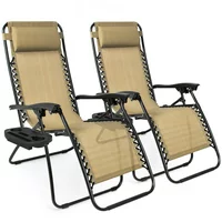 Best Choice Products Set of 2 Adjustable Zero Gravity Lounge Chair Recliners for Patio, Pool with Cup Holders - Beige