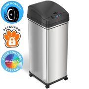 iTouchless Glide 13 Gallon Stainless Steel Sensor Trash Can with Wheels and Odor Control System