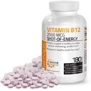 Vitamin B12 2500mcg Shot Of Energy Fast Dissolve Chewable Cherry Tablets Energy Production, 180 Cherry Tablets