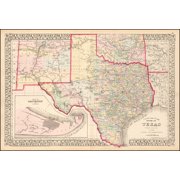LAMINATED POSTER County Map of The State of Texas Showing also portions of the Adjoining States and Territories POSTER PRINT 20 x 30