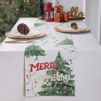 Phantoscope Merry Christmas Table Runner for Kitchen Dining Tables, 14" x 70", Christmas Tree, 1 Pack
