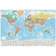 Political Map Of The World - Educational Poster / Print (World Map With Flags) (Size: 36" x 24")
