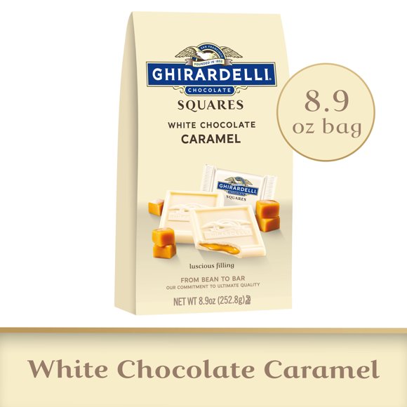 GHIRARDELLI White Chocolate Squares with Caramel Filling, 8.9 oz Bag