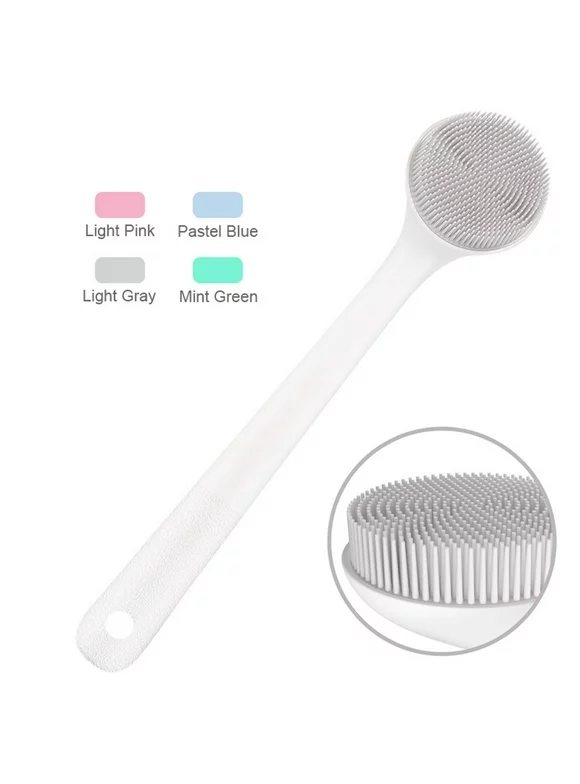 Torubia 14.6 inch Silicone Back Scrubber for Shower, Exfoliating Body Scrubber with Handle, Soft Shower Scrub Exfoliator Brush for Men and Women, BPA Free, Non-Slip (Grey)