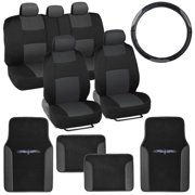 BDK PolyCloth Car Seat Covers with Floor Mats and Steering Wheel Cover Full Set