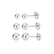 Kezef Polished Sterling Silver Ball Stud Earrings, Set of 3