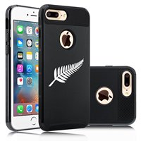 For Apple (iPhone 8 Plus) Shockproof Impact Hard Soft Case Cover New Zealand Silver Fern (Black)