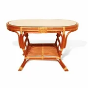 SK New Interiors Pelangi Coffee Oval Table w/ Glass Top Natural Rattan Wicker ECO Handmade Design, Colonial